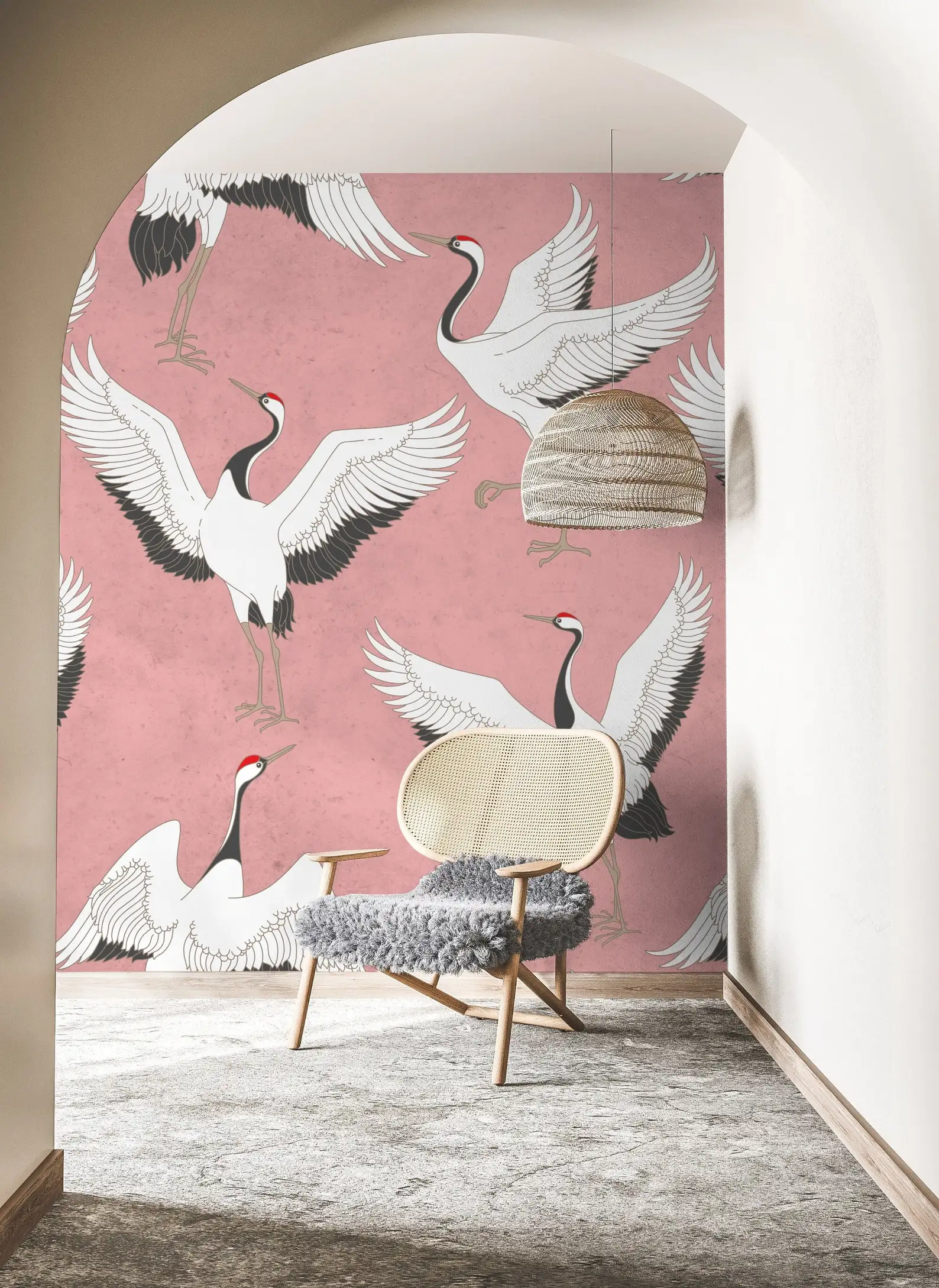 Customized mural pink peach blossom cherry blossom crane wallpaper home decoration living room bedroom painting 3d wallpaper