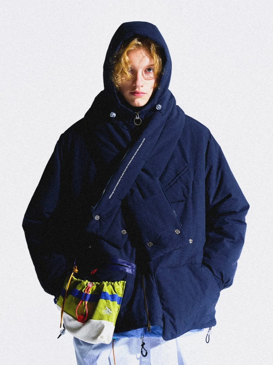 

Куртка EINETAL с капюшоном и съемным шарфом, дизайн в стиле колор-блок, с карманами для хранения, молодежная повседневная хлопковая верхняя одежда