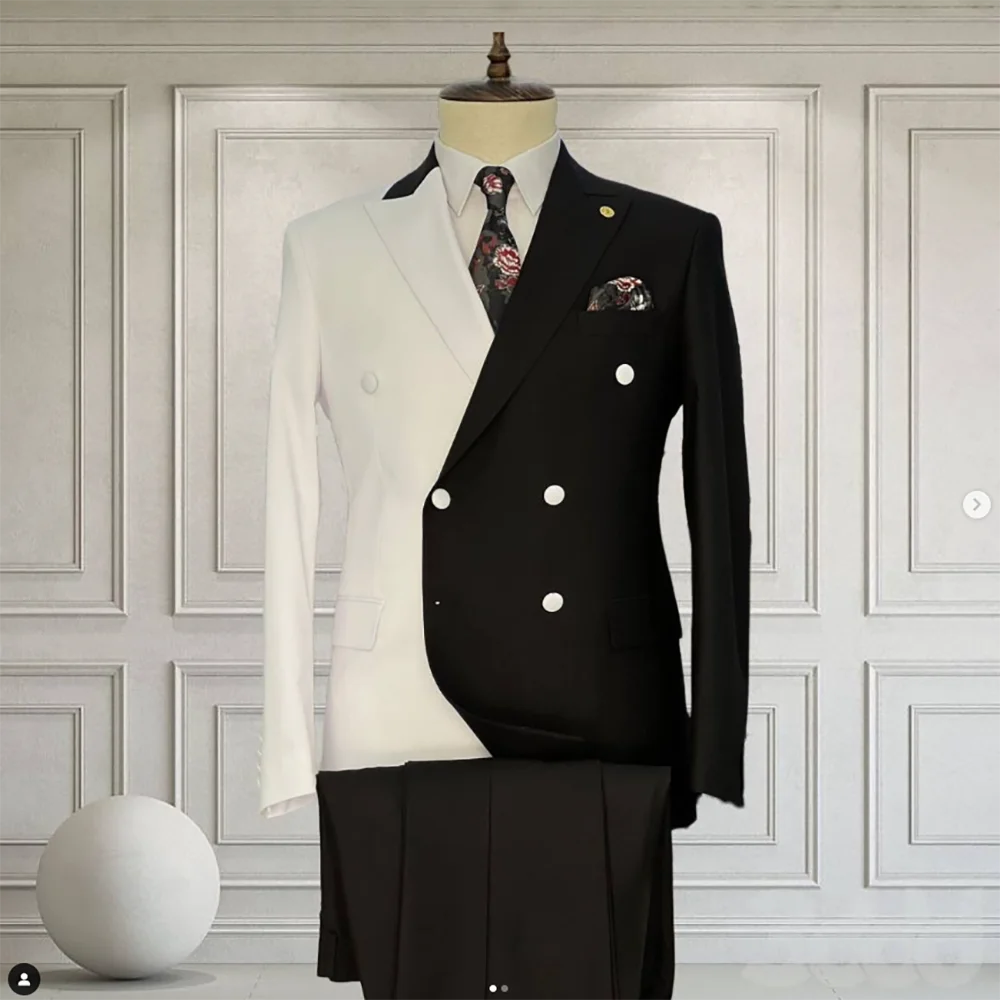 New Patchwork Double Breasted Men's Suit Two-pieces(Jacket+Pants) Chic Fashion Casual Party Prom Wedding Set
