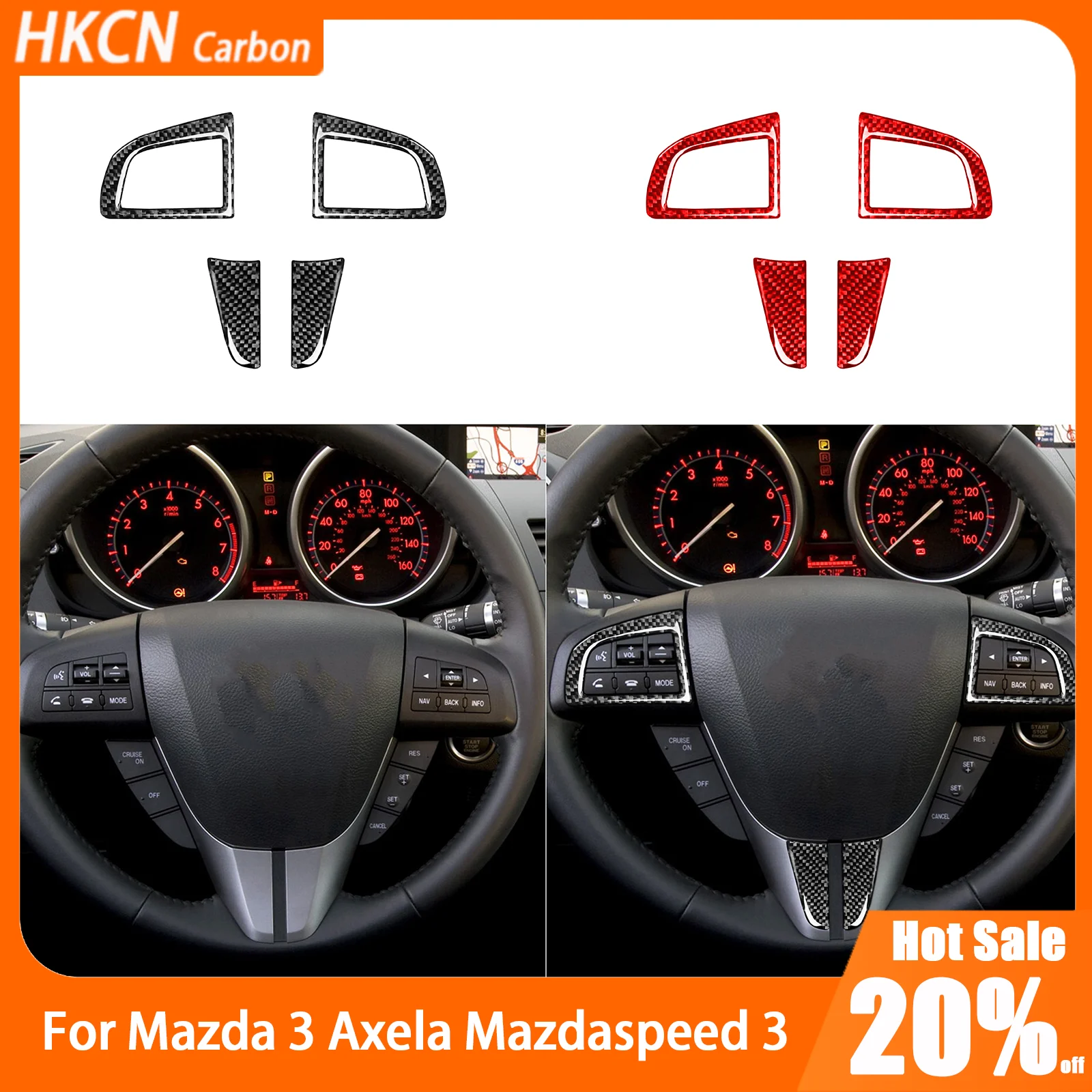 

For Mazda 3 Axela Mazdaspeed 3 2010—2013 Carbon Fiber Steering Wheel Set Panel Car Accessories Interior Cover Trim Sticker Decal