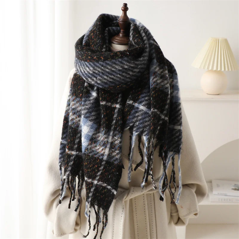 Simple Plaid Scarf Imitating Cashmere Men's and Women's Neck Scarf for Winter Warm Tassel Shawl New Designer Pashmina Scarves