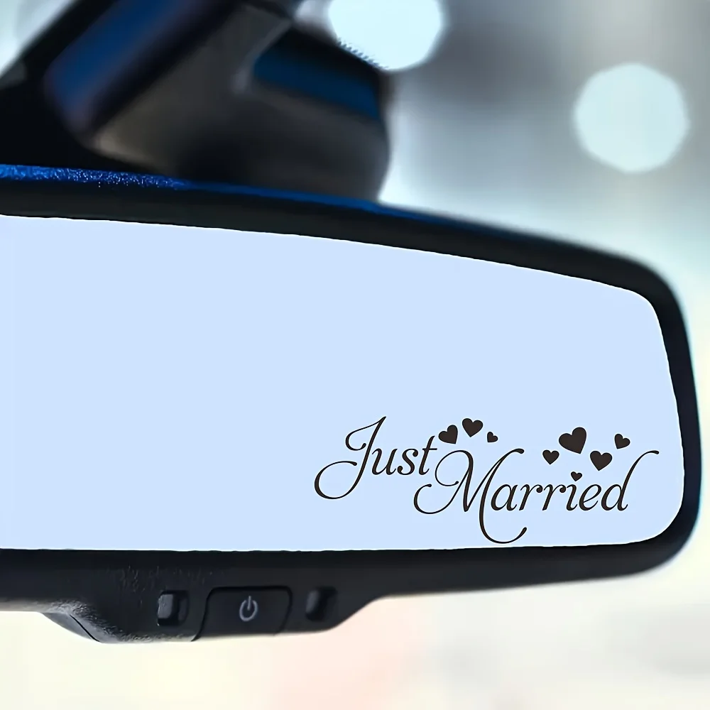 Just Married Car Mirror Sticker Wedding Decoration Heart Shape Bride Groom Vinyl Decal Self Adhesive Shiny 2D Flat Sticker Gift