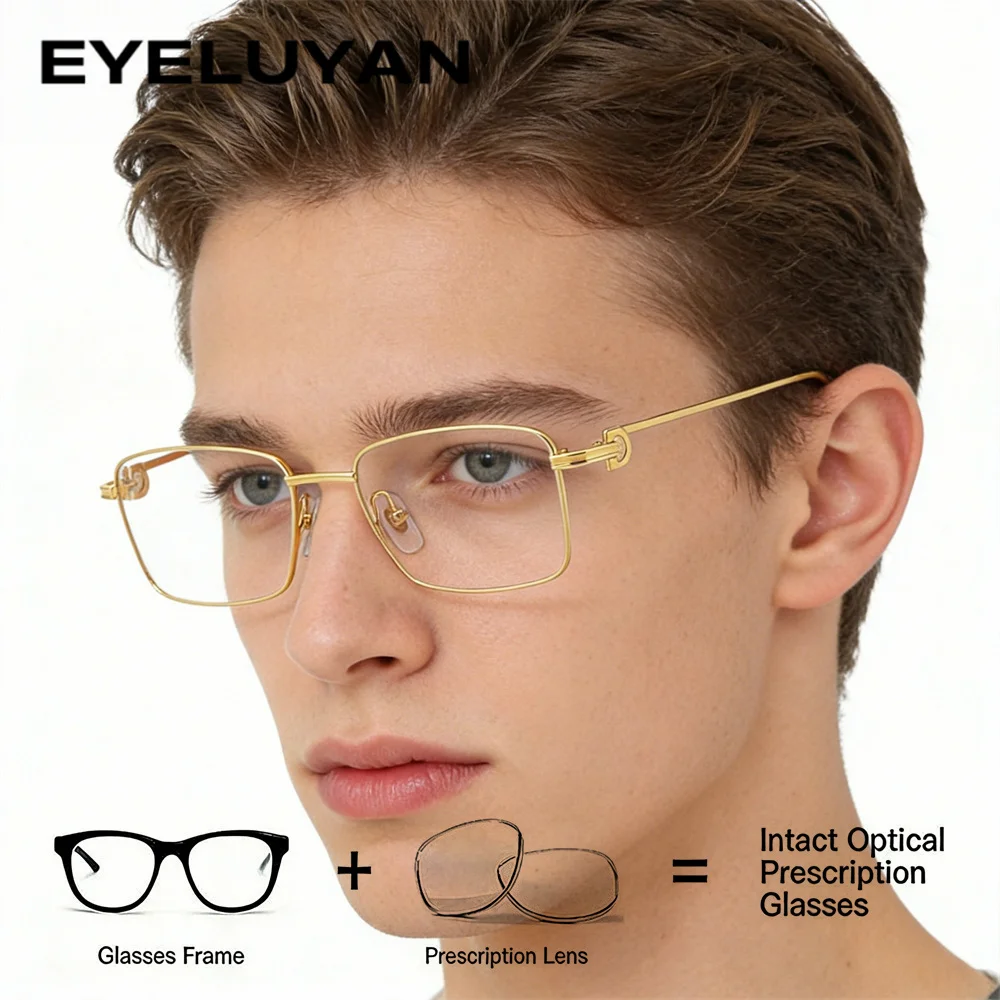 EYELUYAN Pure Titanium Metal Reading Custom Prescription Multifocal Men's Grade Glasses Medical Clear Eyeglasses Myopia