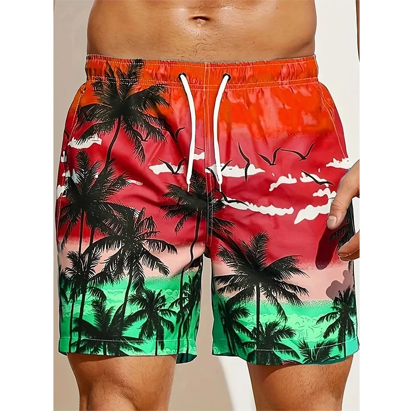 Summer New Beach Shorts Harajuku Palm Tree 3D Print Pattern Men\'s Board Shorts Hawaii Vacation Beach Cool Swimming Shorts S-2XL