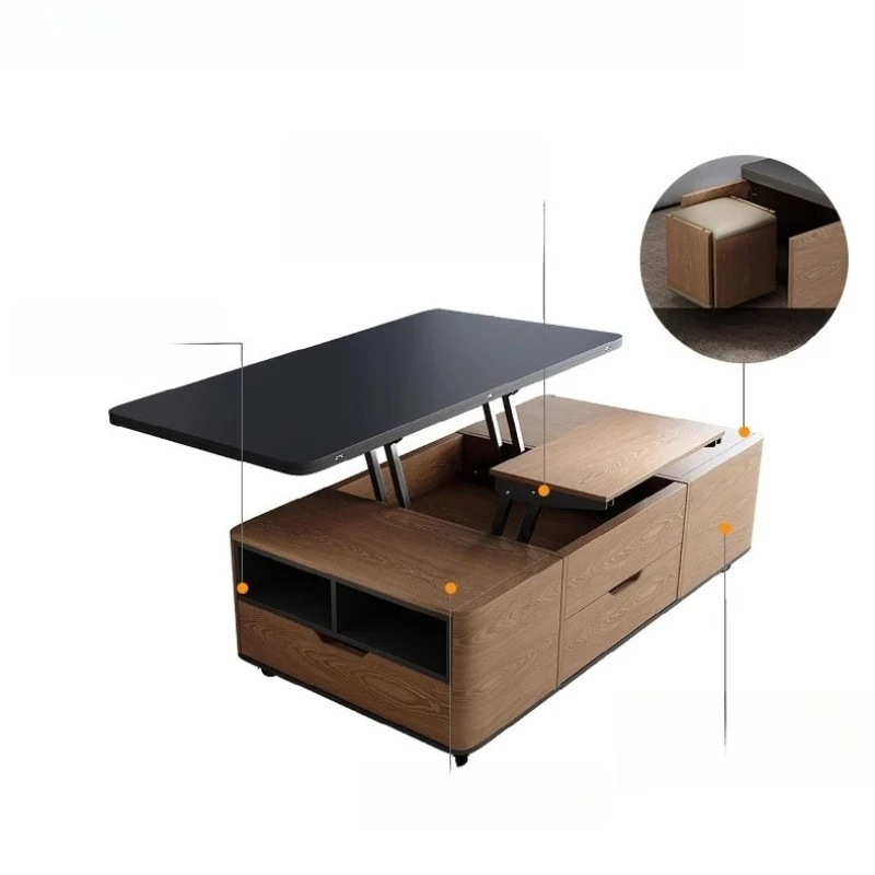 

Multifunctional rock slab lift coffee table dining table integrated dual-purpose two-in-one small apartment household with stool