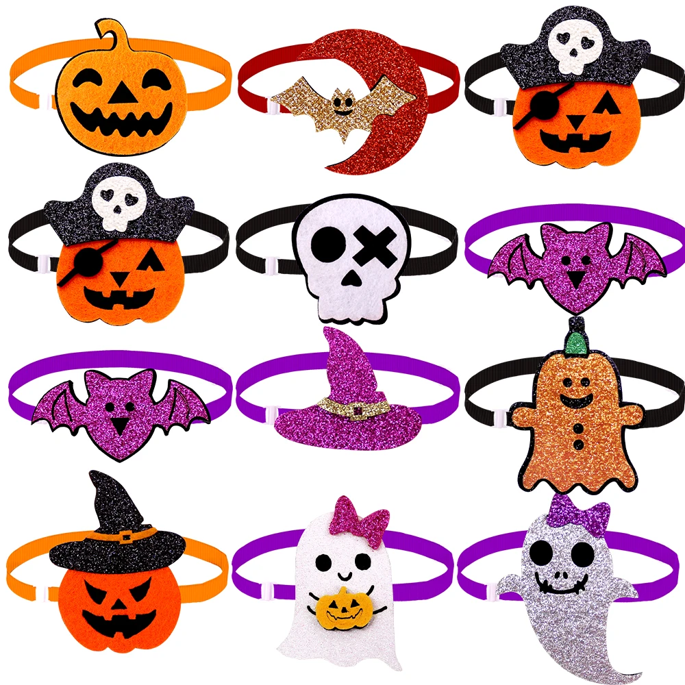 50PCS Halloween Dog Bowties For Small Dogs Bow Tie Collar Skull Pumpkin Style Pet Dog  Accessories Pet Dog Decorative Products