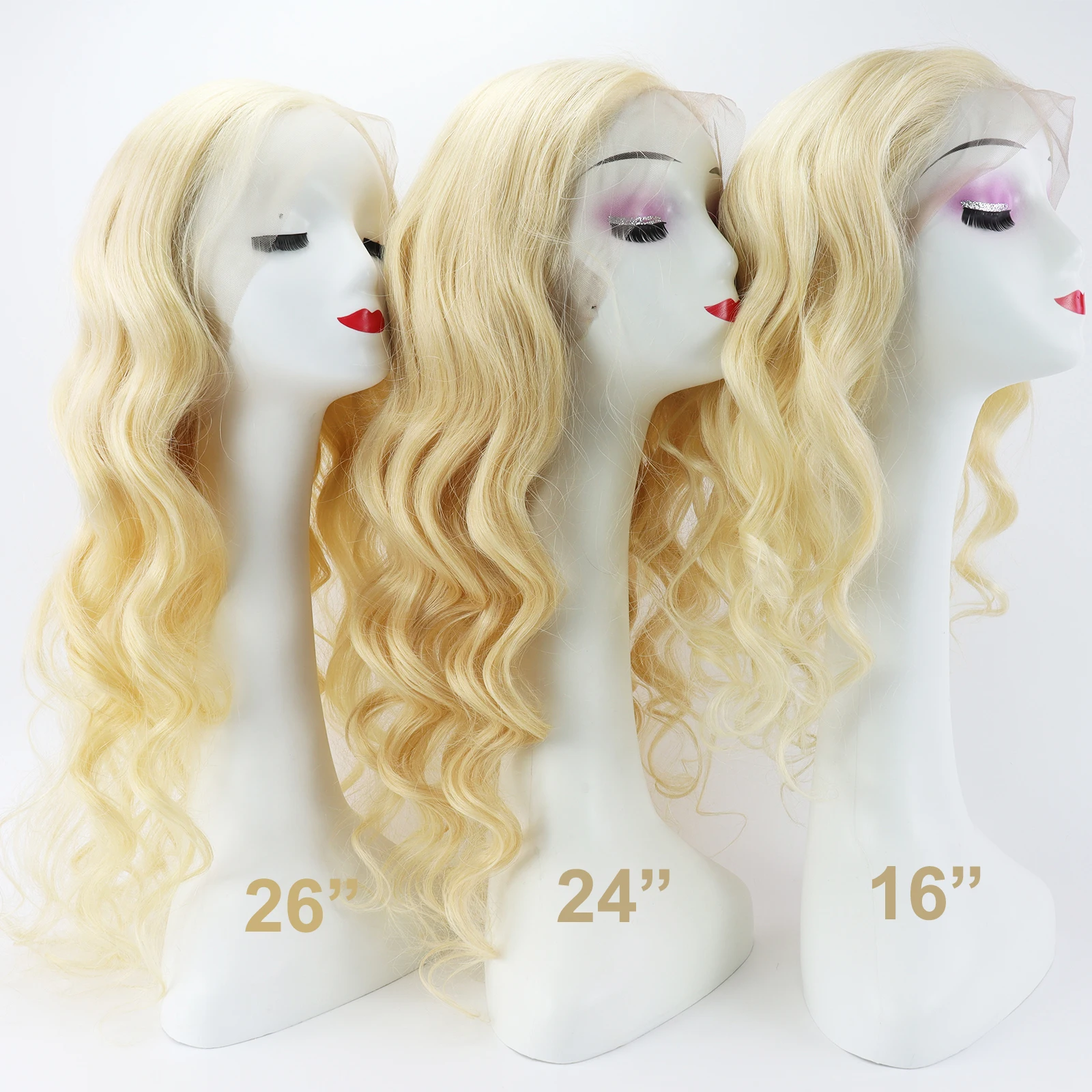 شعر مستعار دانتيل كامل # 613 شعر أوروبي مموج أشقر فاتح مع شريط مطاطي خط شعر طبيعي ناعم وجيد التهوية للنساء