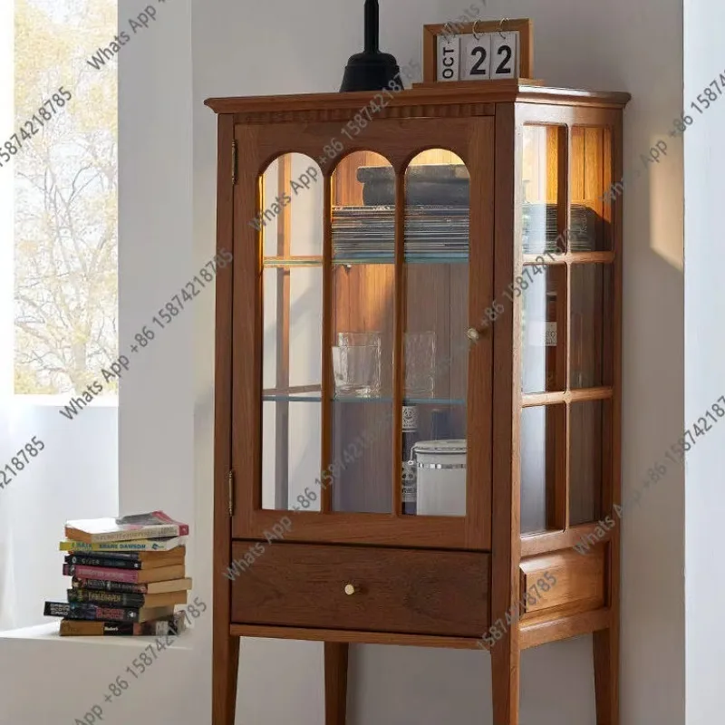 

X36 Nordic Medieval Glass Display Cabinet French Retro Wine Cabinet Myanmar Old Teak Cup And Saucer Tea Set Display Cabinet