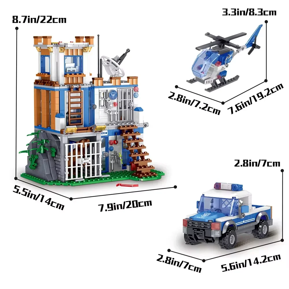 مجموعة بناء محطة شرطة المدينة، لعبة STEM 819 قطعة مع طائرة هليكوبتر، سيارة شرطة، رادار، محطة شرطة، مجموعة بناء لـ 6+