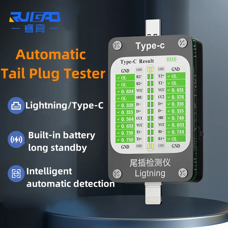 Universal Automatic Tail Plug Testers Current Voltage Detection Type-C Lighting for IPhone Android Computer Fault Repair Tools