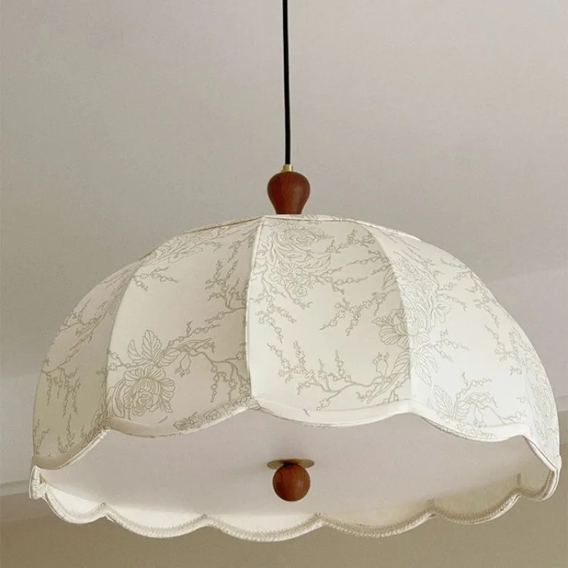 Nordic Vintage pendant lights Wabi-Sabi Style for Living Dining Bedroom Patterned Solid Wood cloth Chandelier Lamp