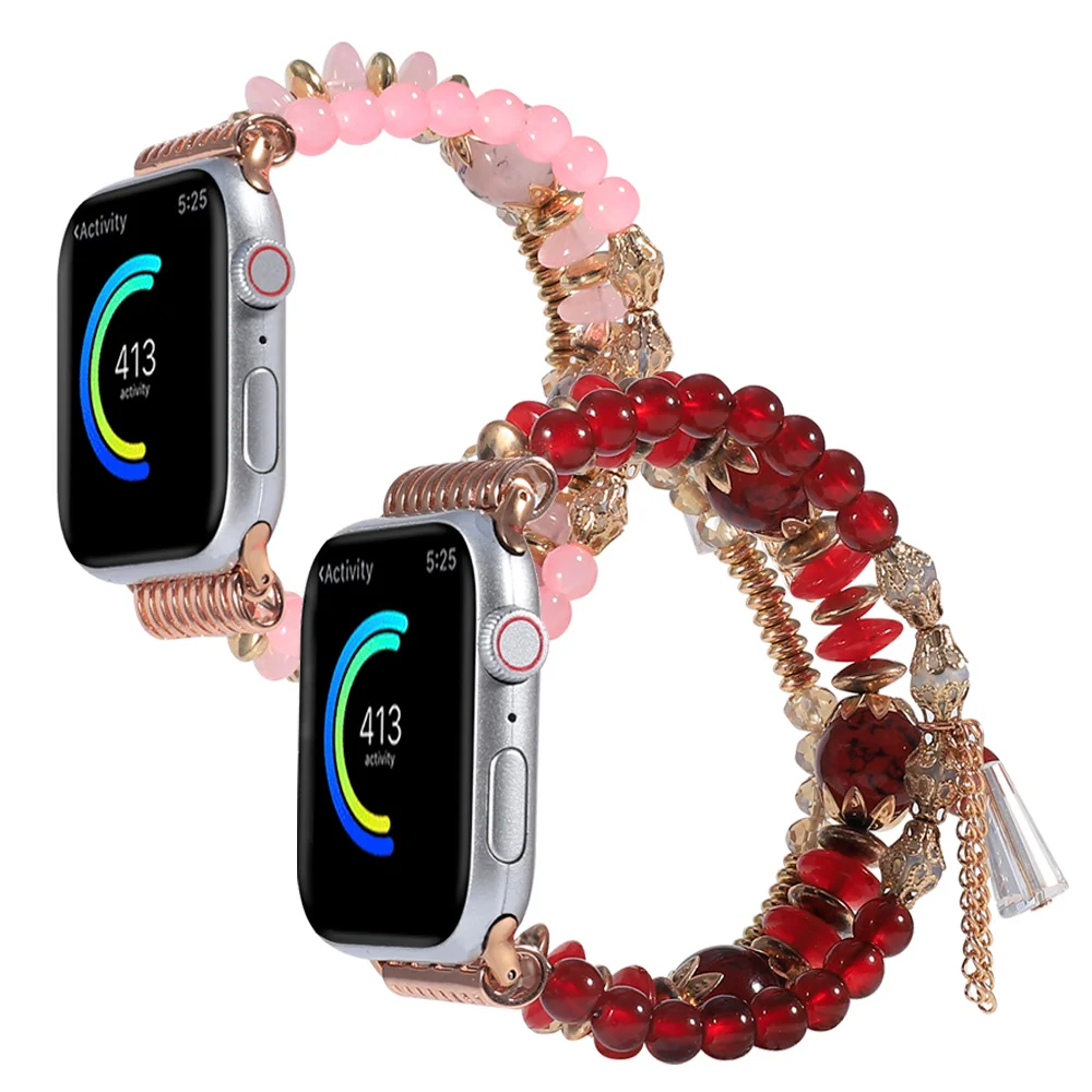 Resin Beaded Bracelet for Apple Watch Band 49mm 45mm 40mm 46mm 44mm Retro Beaded Elastic Bracelet for iWatch Ultra 6 SE 7 8 9 10