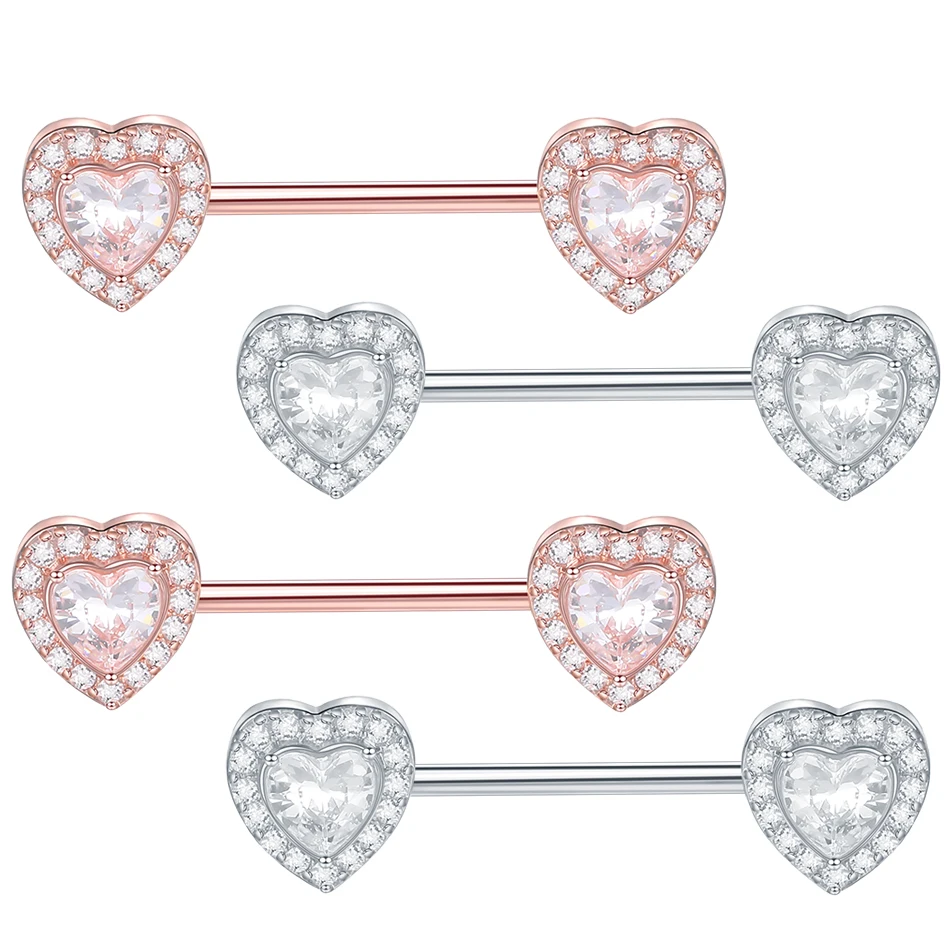 1PC Surgical Steel CZ Nipple Rings Piercing 14G Paved Zircon Heart Nipple Shield Rings Sexy Nipple Mamilo Piercing Women Jewelry