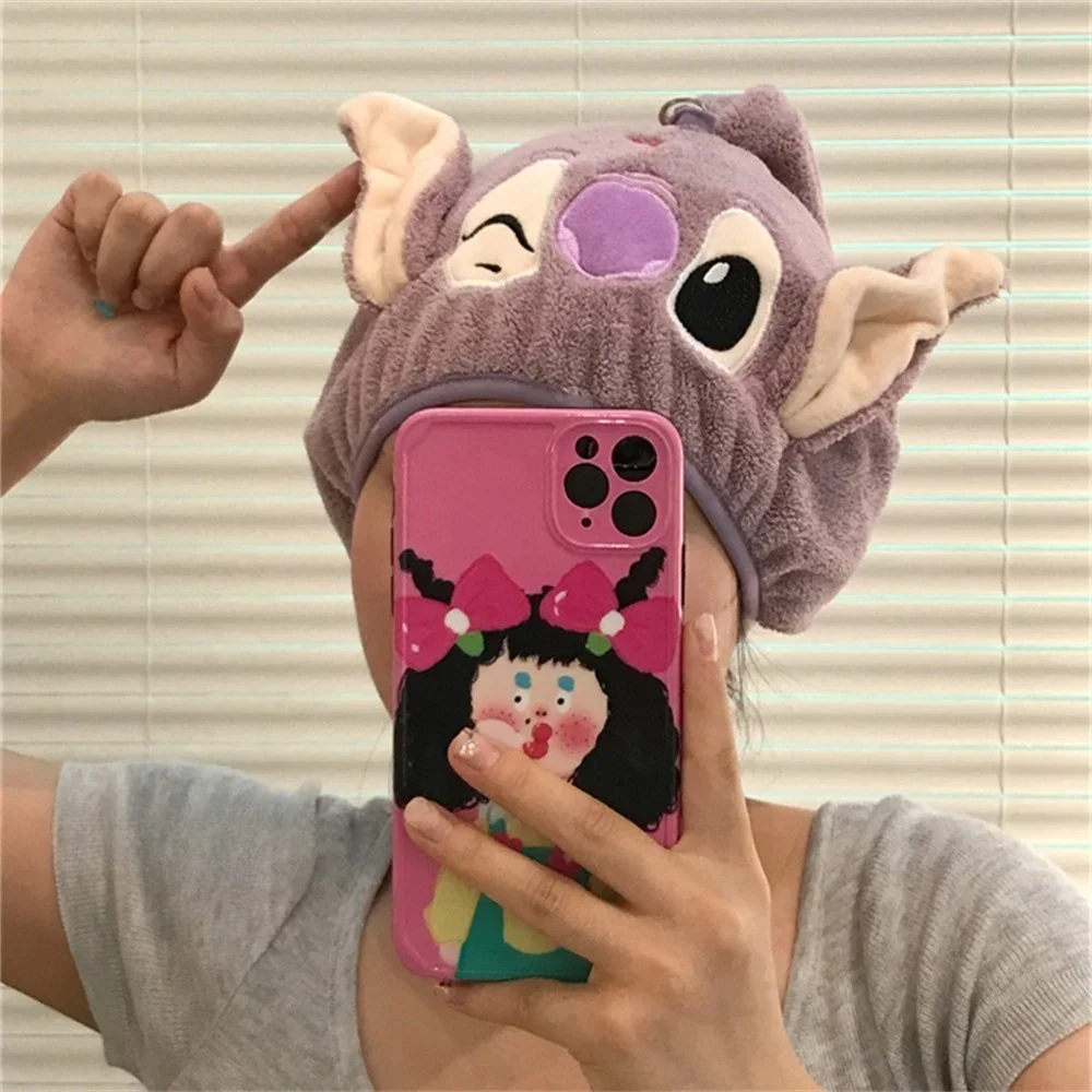 Disney Small Ears Stitch Dry Hair Cap Female Thickened Coral Fleece Water Absorption Quick Drying Wash Bag Head Towel Shower Cap