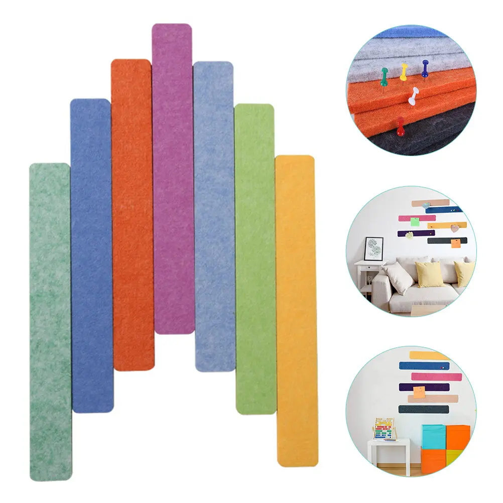 7Pcs Felt Bulletin Board Strip Set Smooth Surface Adhesive Wall Board for Keys Notes Photos Art Crafts Drywall Tile Wood Glass