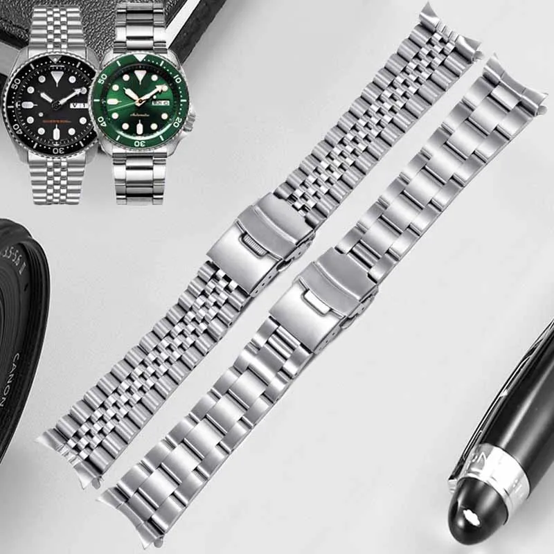 Arc Curved Watch Strap for Seiko Water Ghost SUB Watchband 19mm 20mm 21mm 22mm 23mm for Oyster for Jubilee Metal Steel Bracelet