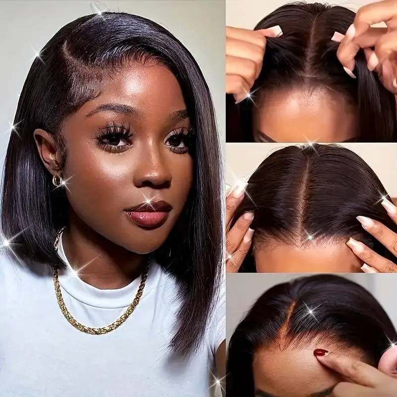 10 12 بوصة 4x4 HD شفافة العظام مستقيم الدانتيل الجبهة الباروكات 220 الكثافة الطبيعية HD الدانتيل البرازيلي خصلات الشعر المستعار الإنسان للنساء