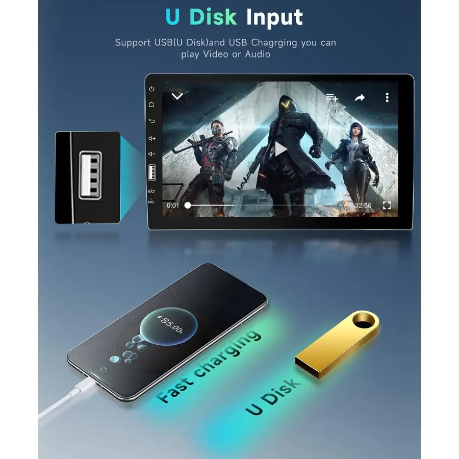 ستيريو سيارة فردي Din مع Carplay Android Auto، 9 بوصة 1024x600 HD IPS شاشة تعمل باللمس بلوتوث FM AM راديو مرآة Link SWC، Car Audi