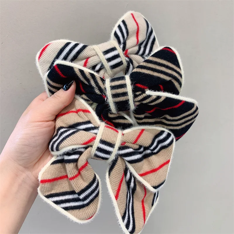 British Striped Cashmere Hair Clip Barrette England Ribbon Women Knotted Bow-knot Hair Accessory Popualr Plaid Hairpin Hairgrip