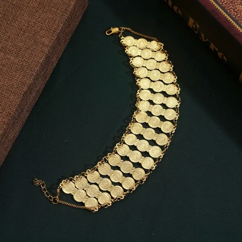 Herseygold Copper Bracelet Turkish Middle East Jewelry Arab Coins Gold Plated Chain Bracelet  Mulism Bridal Bangle Bracelets