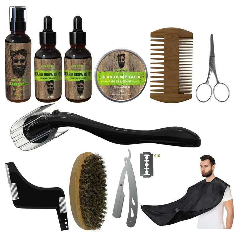 Growth Liquid Balm Double Sided Comb Beard Brush Roller Modeling Razor Wrap Shampoo