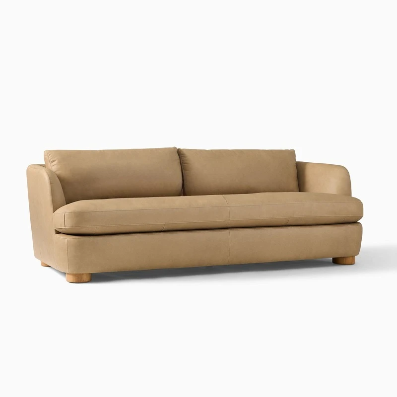 

Italian living room leather sofa Nordic light luxury small apartment straight row three-person sofa medium antique si
