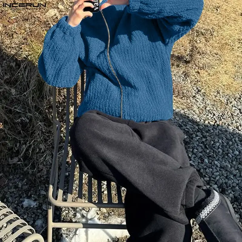 

INCERUN мужские куртки однотонные вельветовые мужские пальто с воротником-стойкой и длинными рукавами уличная одежда на молнии свободная модная повседневная верхняя одежда