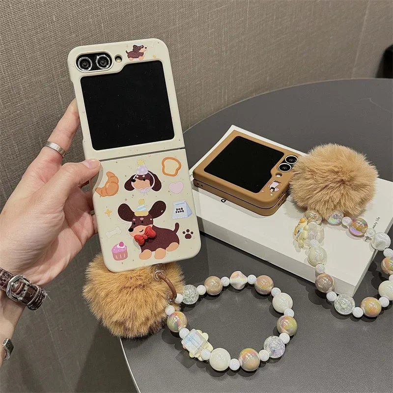 

Cute Puppy Bowknot Phone Case for Samsung Galaxy Z Flip 6 5 4 3 Protective Back Cover for ZFlip4 ZFlip5 ZFlip6 Case