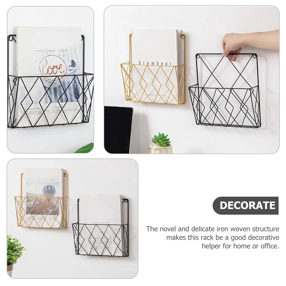 

2Pcs Wall Magazine Rack Storage ganizer Hanging Paper saving File Holder Iron Mail Bookshelf Desk Literature