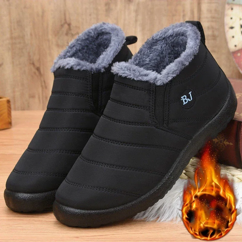 Botas de nieve para hombre y mujer, forro de felpa, zapatos de senderismo para mantener el calor, botines sin cordones, zapatos de nieve impermeables para invierno, botas para hombre