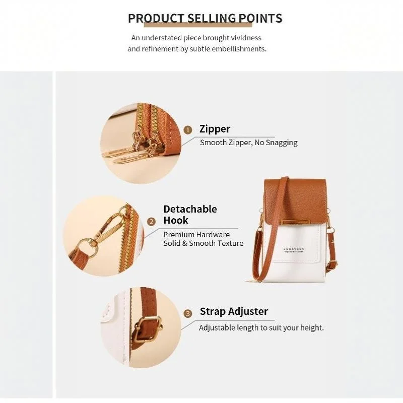 Damen Umhängetaschen Geldbörsen Touchscreen-Handytasche Weiche Lederriemen-Handtasche für Frauen Luxus-Messenger-Taschen – Detail 4