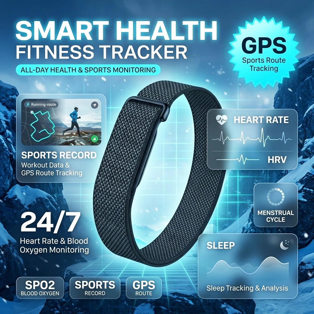 Smart Fitness Band One Tap Health Measurement HRV Stress Monitoring GPS Route Tracking Heart Rate Sleep Blood Oxygen Body Energy