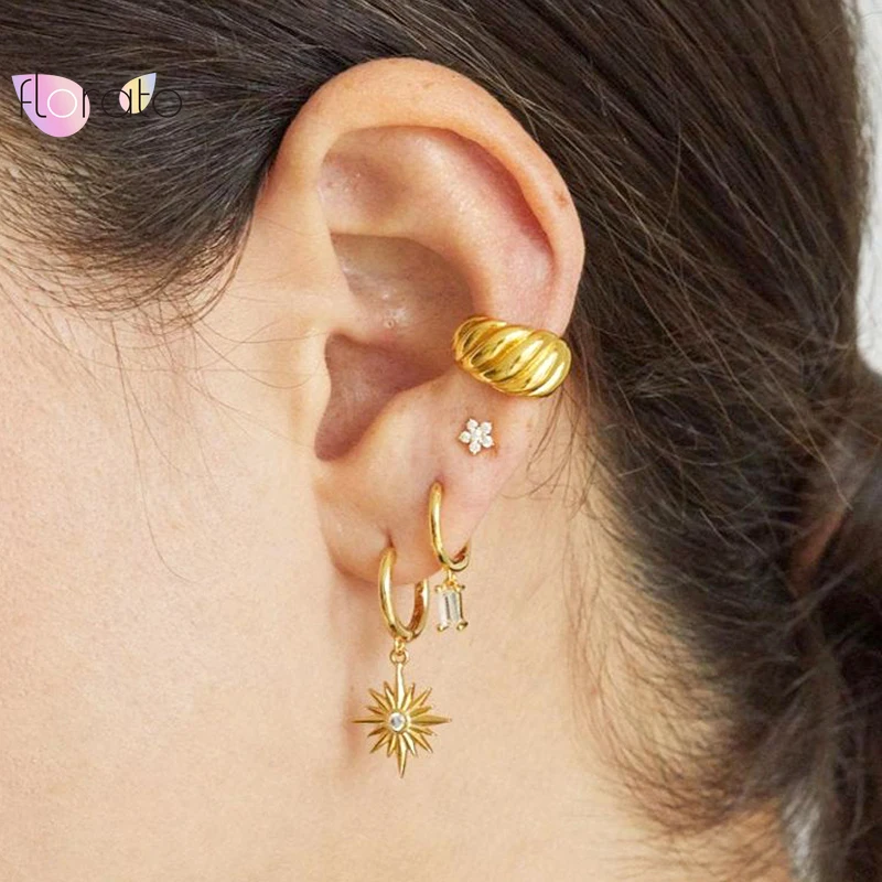 Charms Five-pointed Star Pendant Earrings 925 Sterling Silver Needle Hoop Earrings for Women Personality Fashion Party Jewelry