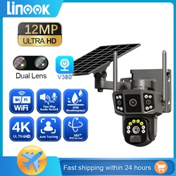 Linook V380 10X 4K dual lens outdoor security network camera wireless WIFI solar closed-circuit television,4G sim solar camera