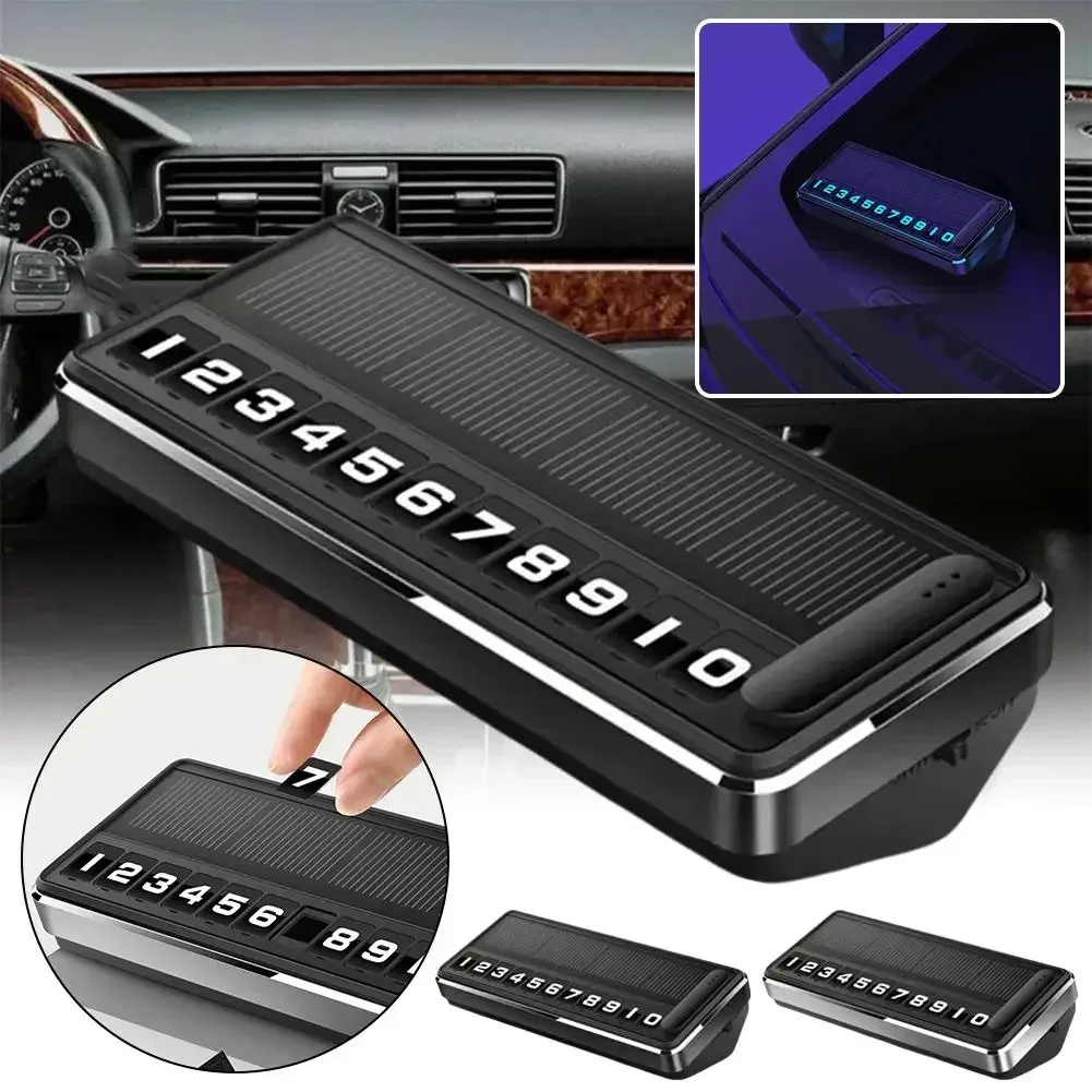 1PC Solar Car Phone Number Plate Led Lighting Temporary Parking Card Hidden Plates Car Park Stop Multiple Number Parking Gadgets