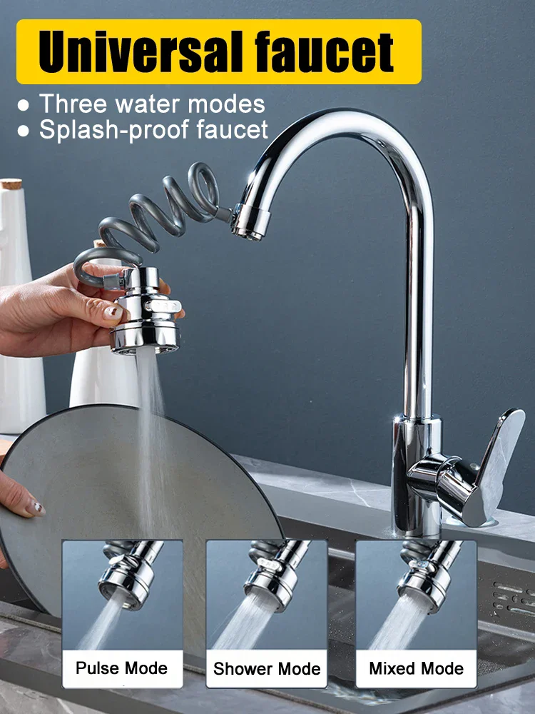 New 3 Modes Kitchen Faucet Extender with Stretchable Hose Removable Faucet Aerator Water Saving Sink Sprayer Tap Extension