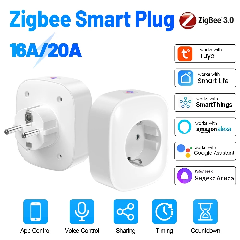 Tuya EU Smart Plug 16A 20A Wifi with Power Monitor APP Remote Control Timer Group Alexa Google Assistant Voice Memory Function