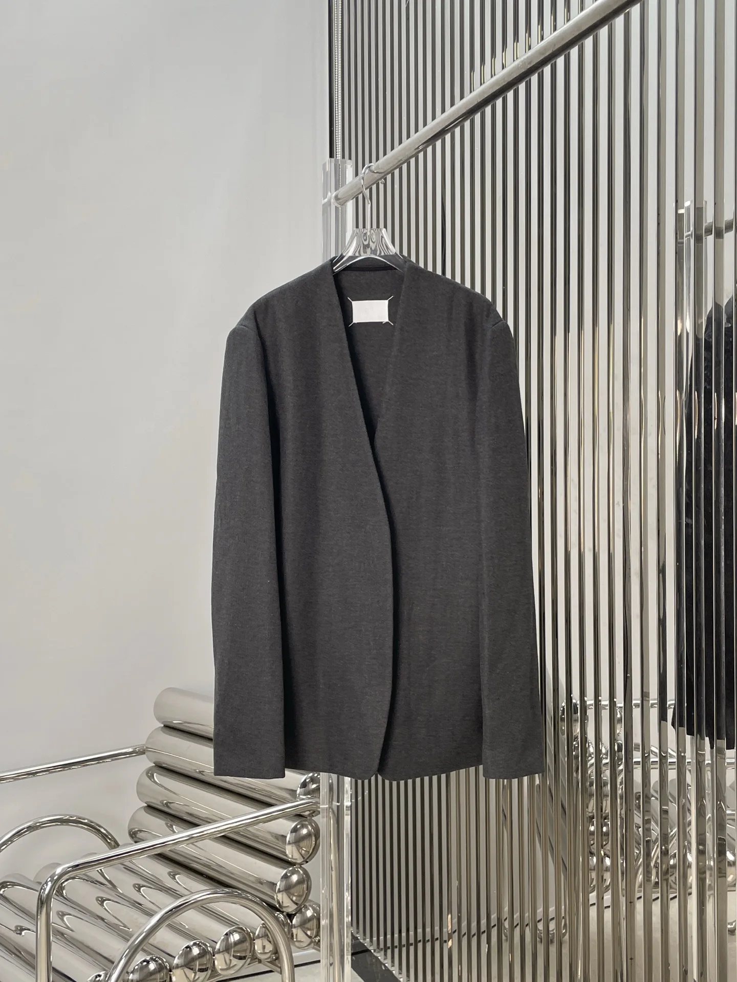 

Loose Fit Wool Flannel Suit Jaet Women's Lapell Busin Casual Deep ey Ele Faion Vintage Money Sle Coat