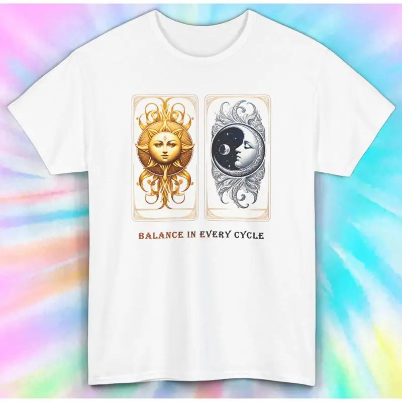 

Sun and Moon Tarot T Shirt Balance in Every Cycle Mystical S 5XL