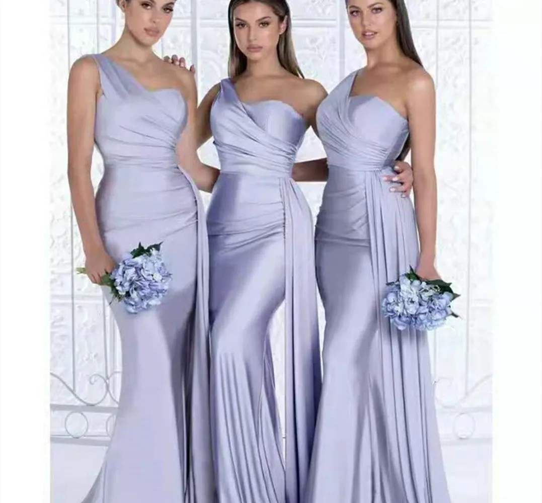 Elegant Mermaid Bridesmaid Dress Women's One Shoulder Evening Dress Wedding Elastic Satin Party Bridesmaid Dress Customization