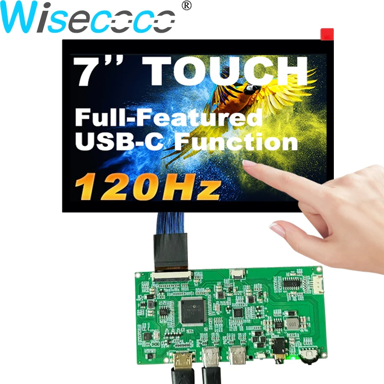 Wisecoco 7 Inch 1920x1080 120HZ Touch Display FHD LCD Screen for Laptop PS4/PS5 Switch with Full Function USB-C Controller board