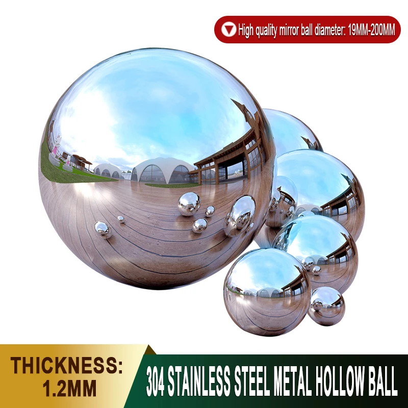 1Pcs Thick 1.2mm 304 Stainless Steel Silver Mirror Hollow Ball Diameter 19mm-200mm for Home Hotel Park and Square Decoration