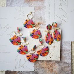 Women's Trendy Fashion Rose Floral Colorful Dangle Earrings Set Handmade Polymer Clay with Enamel And Metal Parts Accessory Gift
