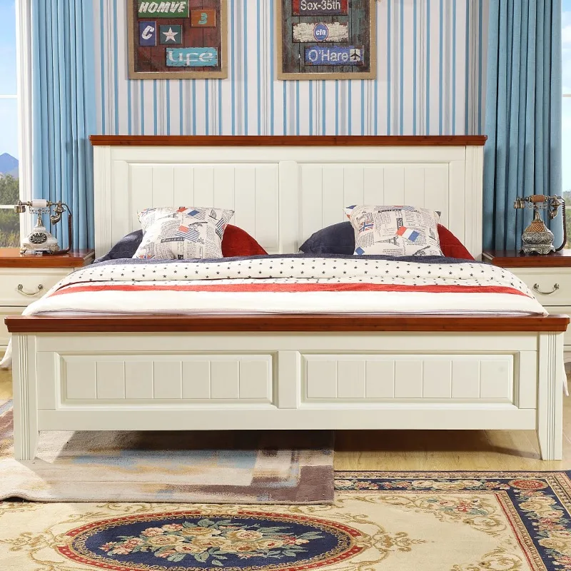 All solid wood master bedroom queen bed high box 1.5 meters double furniture American storage 1.8 meters cypress bed