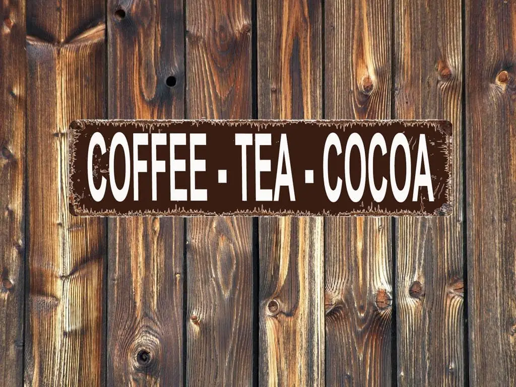 Coffee Tea Cocoa Sign - Rustic Street Sign or Door Name Plate Plaque Home Pub Bar Wall Decor Retro Metal Tin Sign 16 X 4 Inch