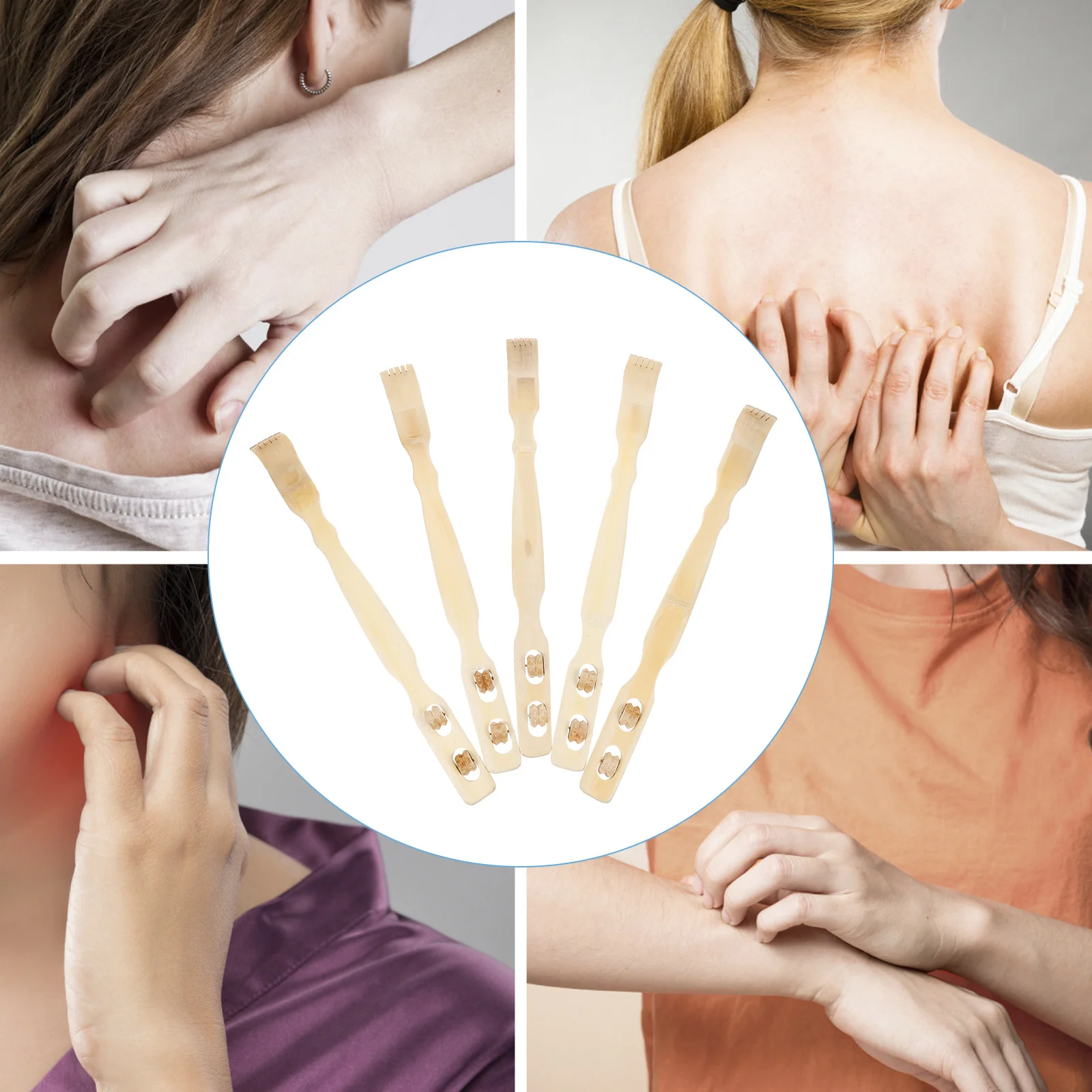 5Pcs Back Scratchers Bamboo Self-Massager Tools Ergonomic Handheld Scratchers Back Itch Relief Massager Scratch Claw Portable