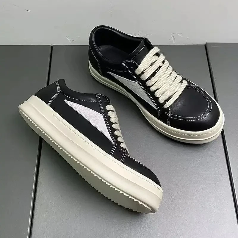 New Shoes for Men Genuine Leather Casual Shoes Trend Thick-soled Skate Platform Shoes Youth Fashion Chunky Sneaker 36-46