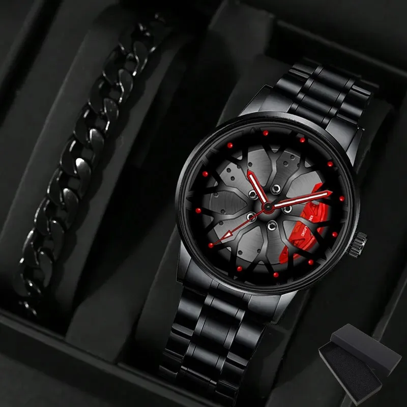 2pcs/set, Fashion Men's Casual Business Quartz Watch & Stainless Steel Bracelet, Gift For men