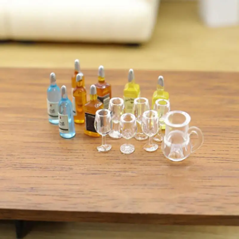 1 セットドールハウスキッチンレストラン装飾アクセサリー 1:12 ドールハウスミニチュアワインボトルミニ赤ワインカップモデル