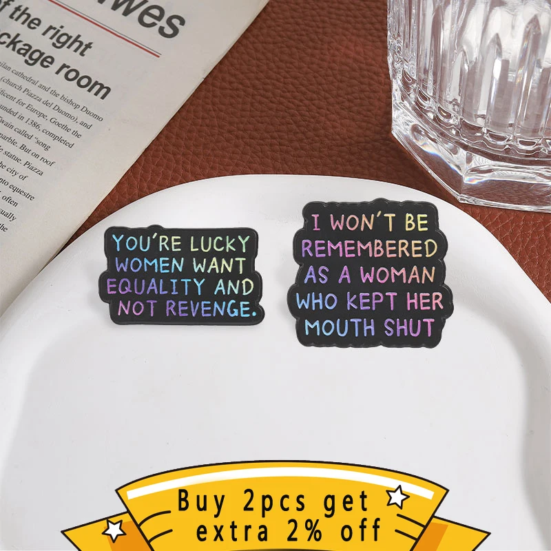 Feminist Quote Enamel Pin, Rainbow Gradient Text Badge, Unique Accessory for Clothes and Backpack, Gift for Feminism Supporters